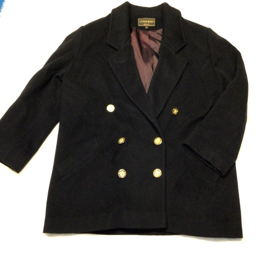 Kristen‎ Blake Vintage Navy Blue 100% Wool Double Breasted Pea Coat 16 Nautical